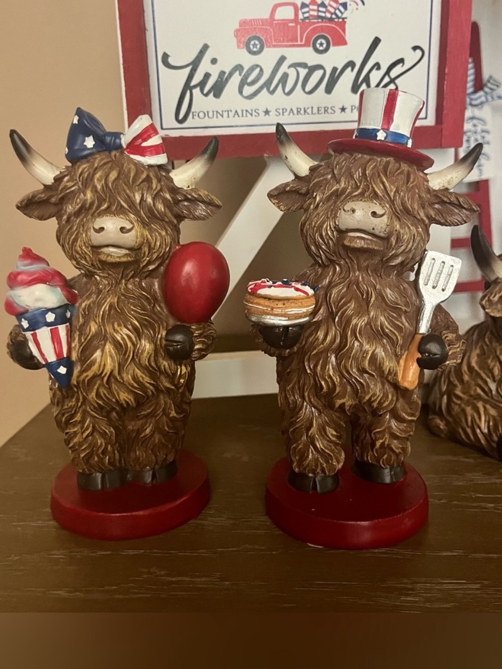 Patriotic Highland Cow Figurines